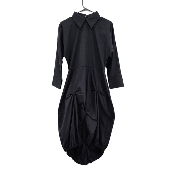 Adeptt Women's Ruched Details Black Collared Balloon Dress Sz M - Picture 1 of 10